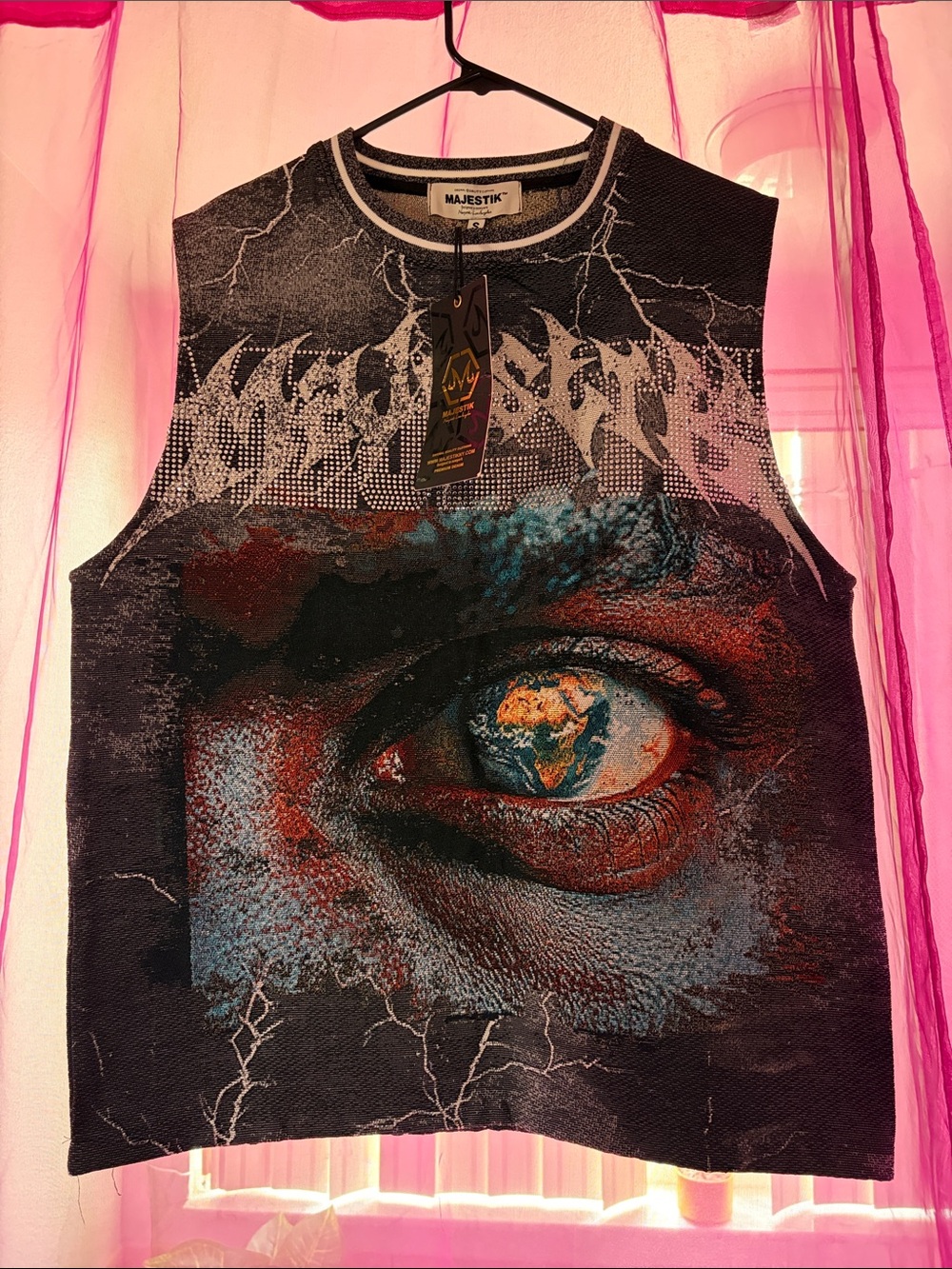 Majestik Black Graphic Eye Print Tank Top